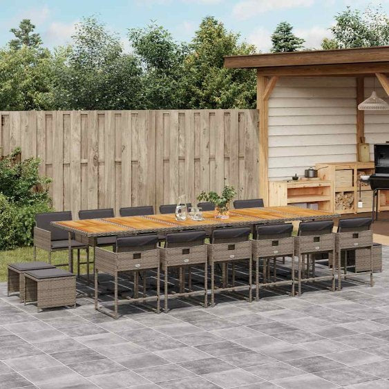 vidaXL 9-tlg. Garten-Essgruppe mit Kissen Schwarz Poly Rattan