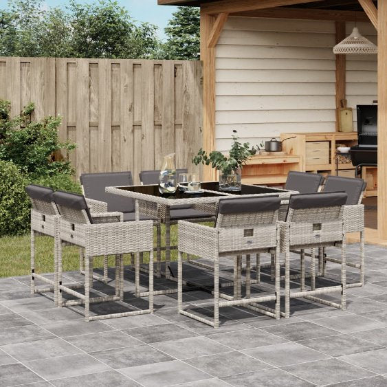 vidaXL 9-tlg. Garten-Essgruppe mit Kissen Schwarz Poly Rattan