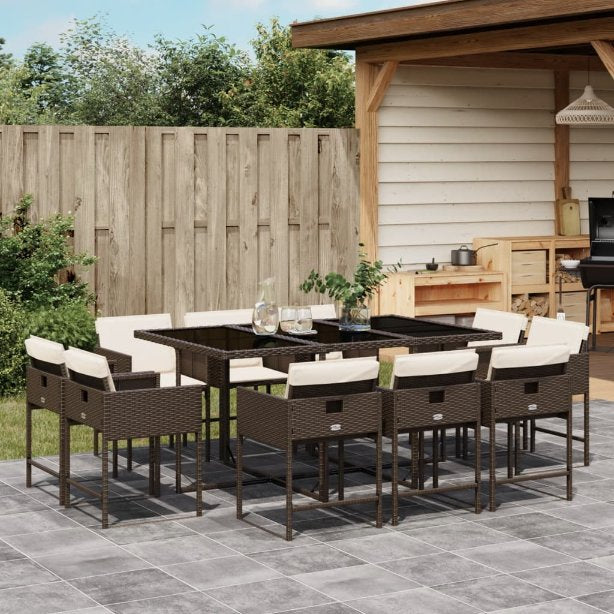 vidaXL 9-tlg. Garten-Essgruppe mit Kissen Schwarz Poly Rattan