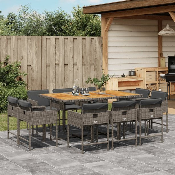 vidaXL 9-tlg. Garten-Essgruppe mit Kissen Schwarz Poly Rattan