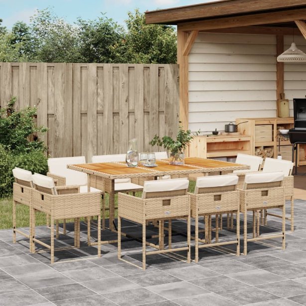 vidaXL 9-tlg. Garten-Essgruppe mit Kissen Schwarz Poly Rattan
