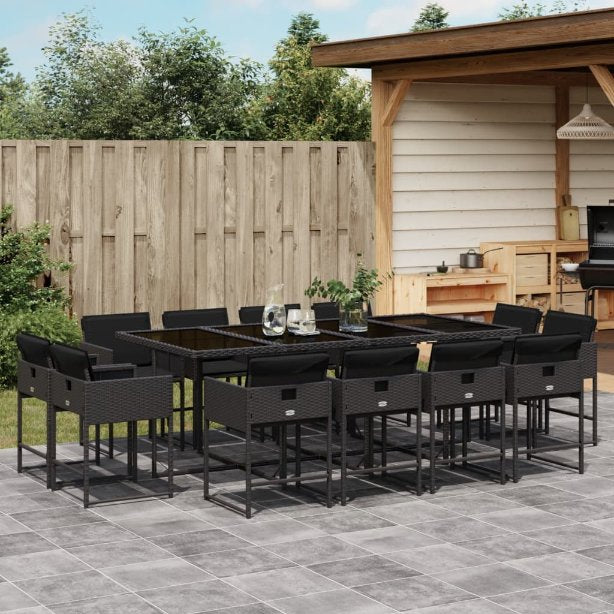 vidaXL 9-tlg. Garten-Essgruppe mit Kissen Schwarz Poly Rattan