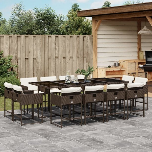 vidaXL 9-tlg. Garten-Essgruppe mit Kissen Schwarz Poly Rattan