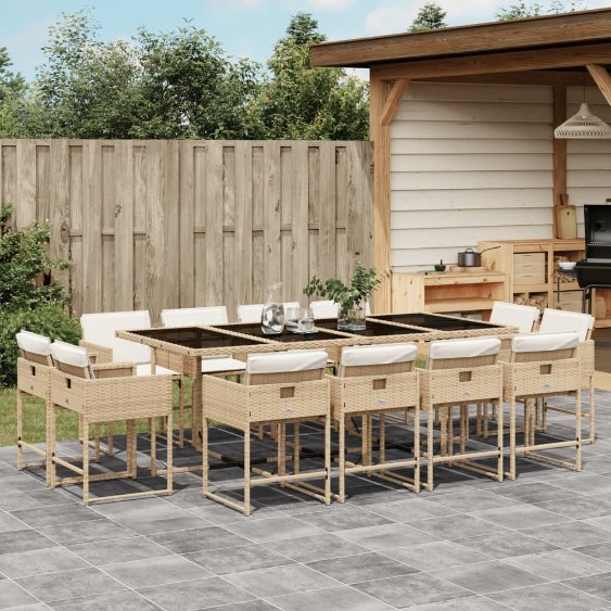 vidaXL 9-tlg. Garten-Essgruppe mit Kissen Schwarz Poly Rattan