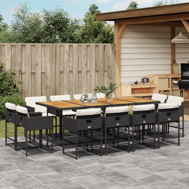 vidaXL 9-tlg. Garten-Essgruppe mit Kissen Schwarz Poly Rattan