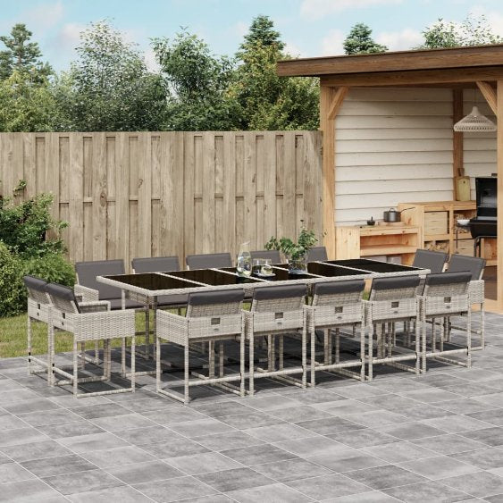 vidaXL 9-tlg. Garten-Essgruppe mit Kissen Schwarz Poly Rattan