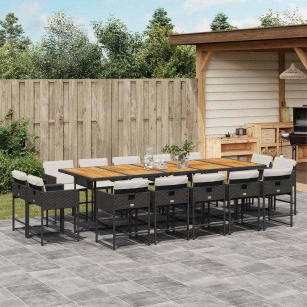 vidaXL 9-tlg. Garten-Essgruppe mit Kissen Schwarz Poly Rattan
