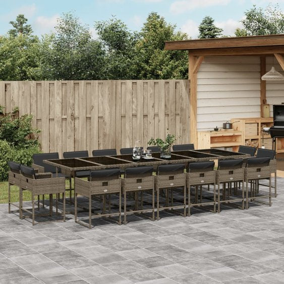 vidaXL 9-tlg. Garten-Essgruppe mit Kissen Schwarz Poly Rattan