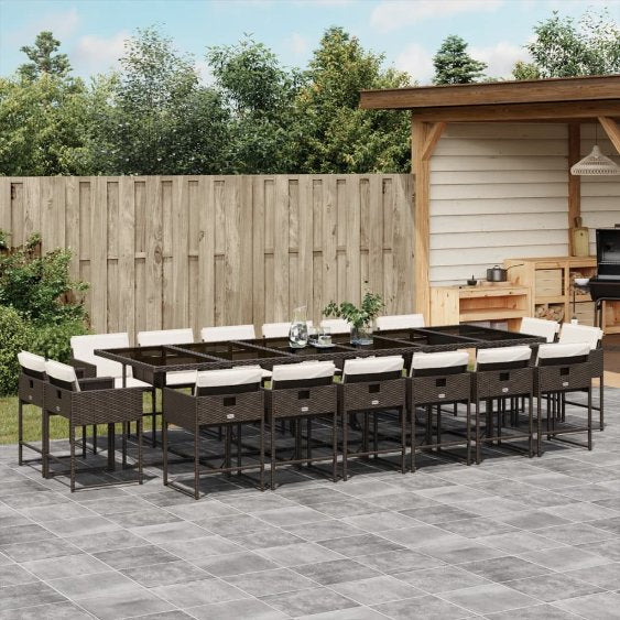 vidaXL 9-tlg. Garten-Essgruppe mit Kissen Schwarz Poly Rattan