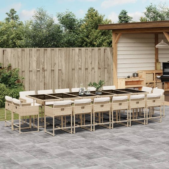vidaXL 9-tlg. Garten-Essgruppe mit Kissen Schwarz Poly Rattan