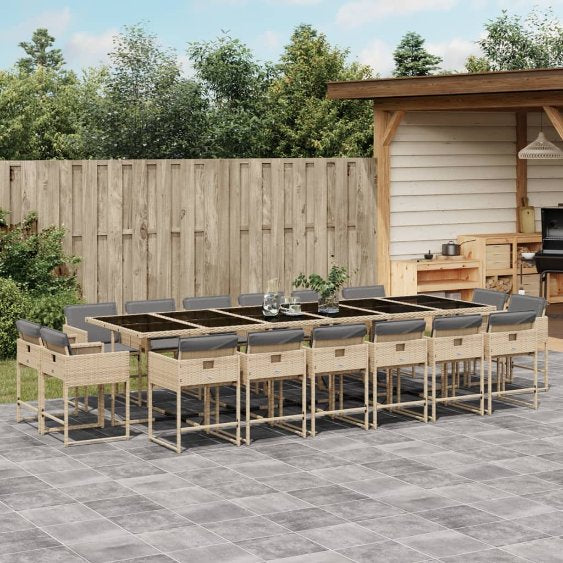 vidaXL 9-tlg. Garten-Essgruppe mit Kissen Schwarz Poly Rattan