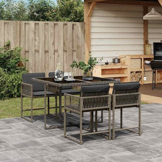 vidaXL 5-tlg. Garten-Essgruppe mit Kissen Schwarz Poly Rattan