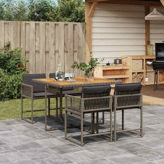 vidaXL 5-tlg. Garten-Essgruppe mit Kissen Schwarz Poly Rattan