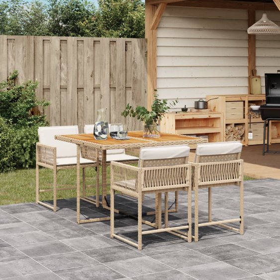 vidaXL 5-tlg. Garten-Essgruppe mit Kissen Schwarz Poly Rattan