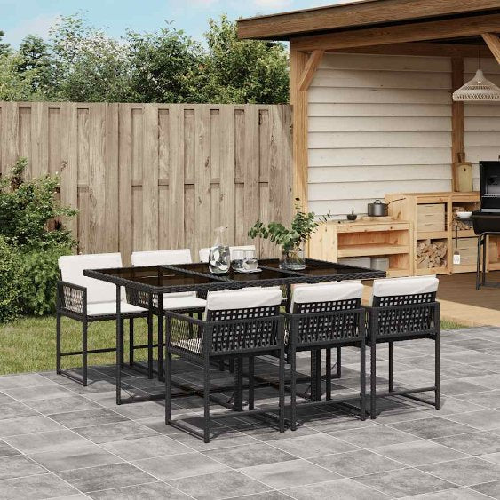 vidaXL 5-tlg. Garten-Essgruppe mit Kissen Schwarz Poly Rattan