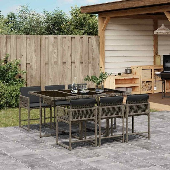 vidaXL 5-tlg. Garten-Essgruppe mit Kissen Schwarz Poly Rattan