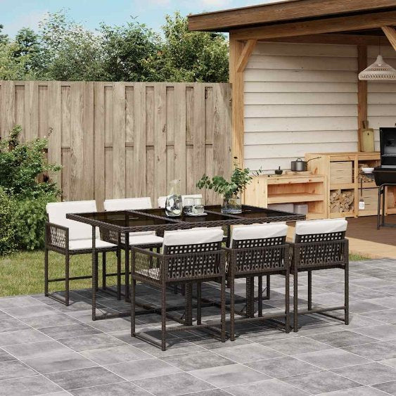 vidaXL 5-tlg. Garten-Essgruppe mit Kissen Schwarz Poly Rattan