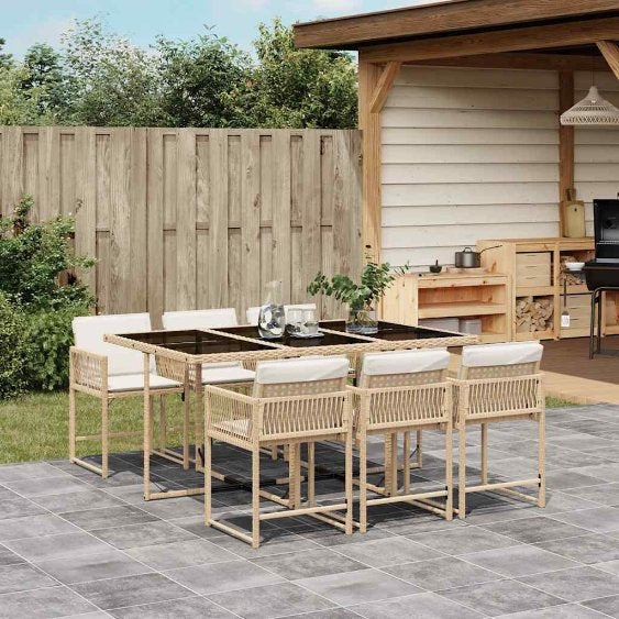 vidaXL 5-tlg. Garten-Essgruppe mit Kissen Schwarz Poly Rattan