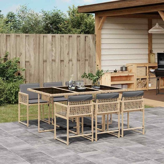 vidaXL 5-tlg. Garten-Essgruppe mit Kissen Schwarz Poly Rattan