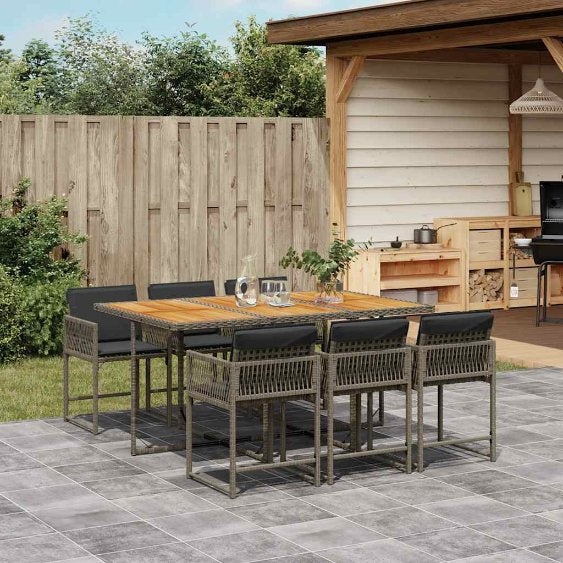 vidaXL 5-tlg. Garten-Essgruppe mit Kissen Schwarz Poly Rattan