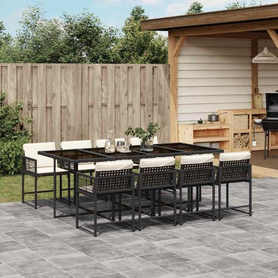 vidaXL 5-tlg. Garten-Essgruppe mit Kissen Schwarz Poly Rattan