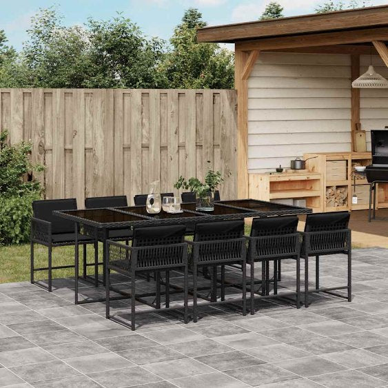 vidaXL 5-tlg. Garten-Essgruppe mit Kissen Schwarz Poly Rattan