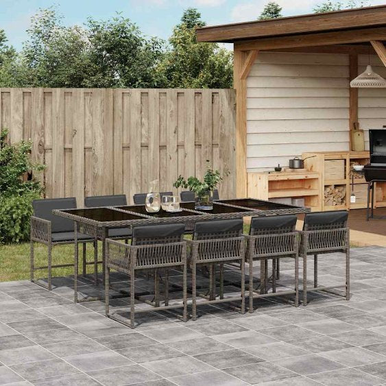vidaXL 5-tlg. Garten-Essgruppe mit Kissen Schwarz Poly Rattan