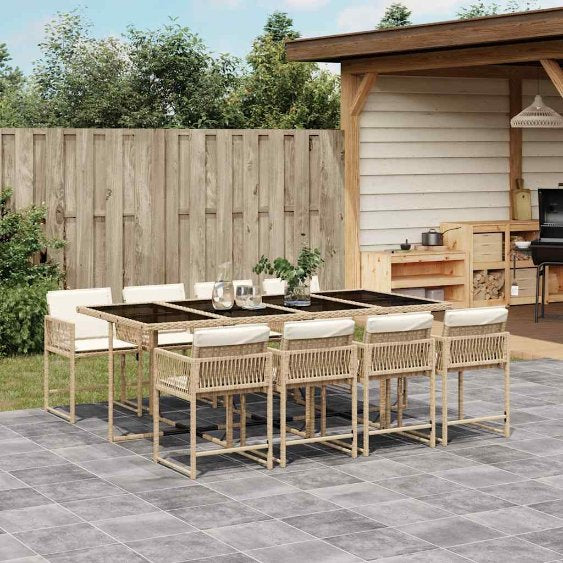 vidaXL 5-tlg. Garten-Essgruppe mit Kissen Schwarz Poly Rattan