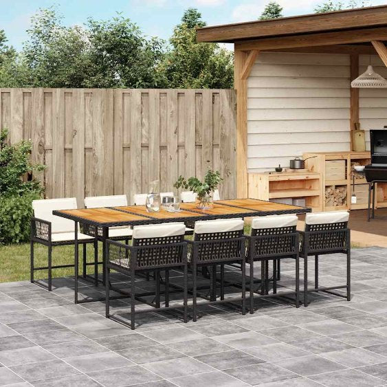 vidaXL 5-tlg. Garten-Essgruppe mit Kissen Schwarz Poly Rattan