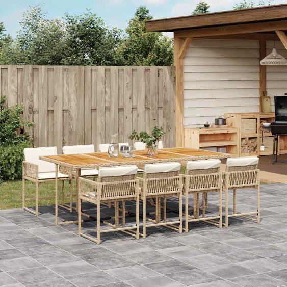 vidaXL 5-tlg. Garten-Essgruppe mit Kissen Schwarz Poly Rattan