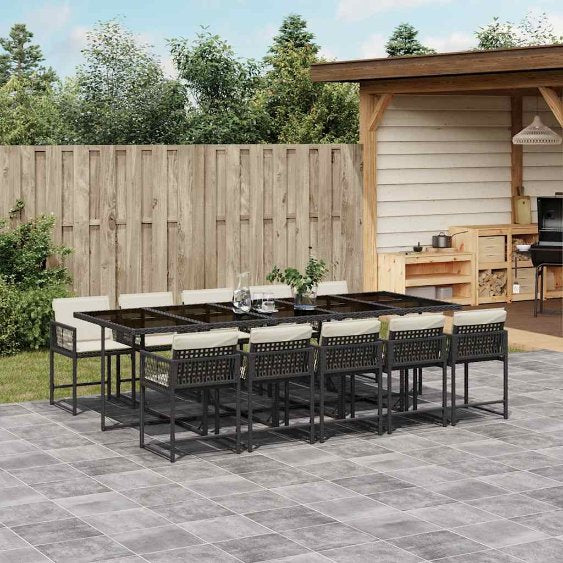 vidaXL 5-tlg. Garten-Essgruppe mit Kissen Schwarz Poly Rattan