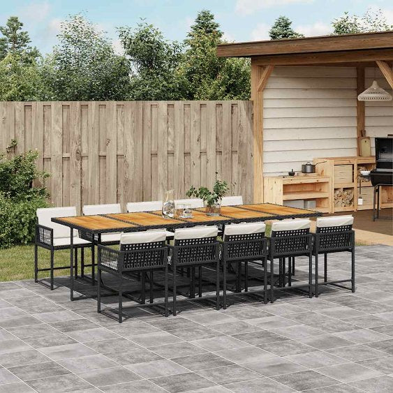 vidaXL 5-tlg. Garten-Essgruppe mit Kissen Schwarz Poly Rattan