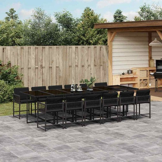 vidaXL 5-tlg. Garten-Essgruppe mit Kissen Schwarz Poly Rattan