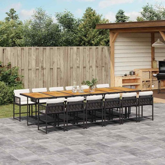 vidaXL 5-tlg. Garten-Essgruppe mit Kissen Schwarz Poly Rattan