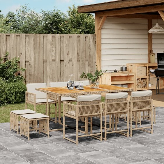 vidaXL 9-tlg. Garten-Essgruppe mit Kissen Schwarz Poly Rattan