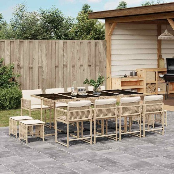 vidaXL 9-tlg. Garten-Essgruppe mit Kissen Schwarz Poly Rattan