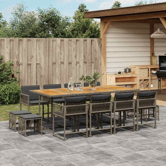 vidaXL 9-tlg. Garten-Essgruppe mit Kissen Schwarz Poly Rattan