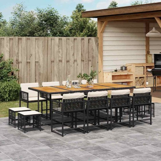 vidaXL 9-tlg. Garten-Essgruppe mit Kissen Schwarz Poly Rattan