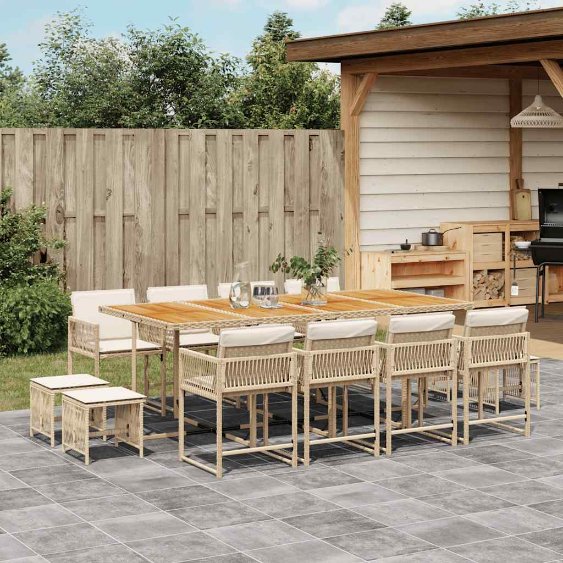 vidaXL 9-tlg. Garten-Essgruppe mit Kissen Schwarz Poly Rattan