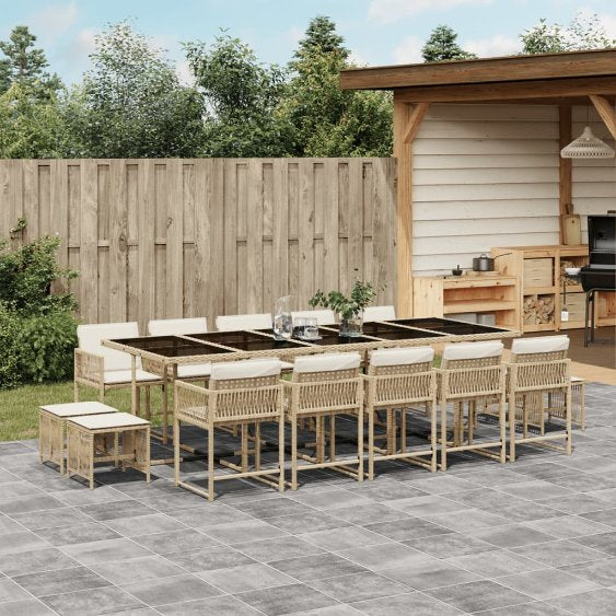 vidaXL 9-tlg. Garten-Essgruppe mit Kissen Schwarz Poly Rattan