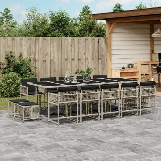 vidaXL 9-tlg. Garten-Essgruppe mit Kissen Schwarz Poly Rattan