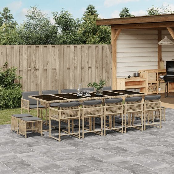 vidaXL 9-tlg. Garten-Essgruppe mit Kissen Schwarz Poly Rattan
