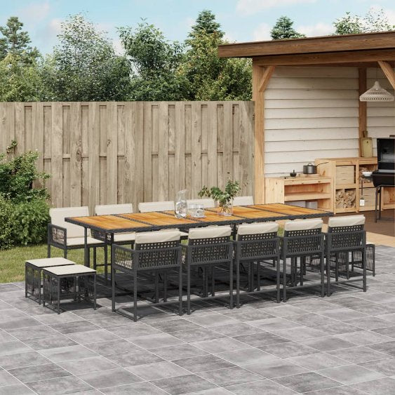vidaXL 9-tlg. Garten-Essgruppe mit Kissen Schwarz Poly Rattan