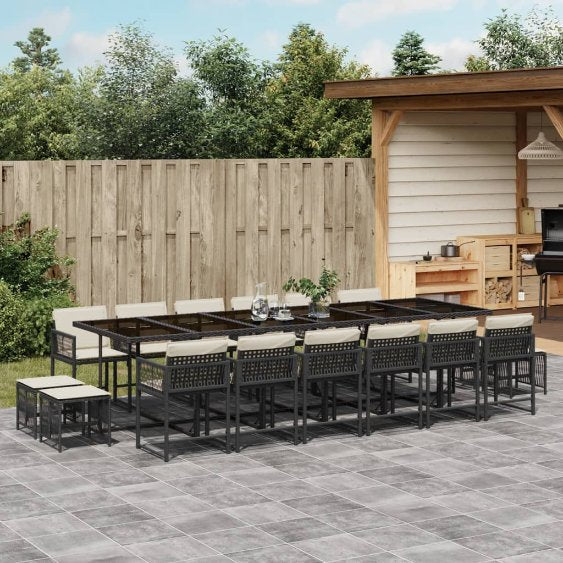 vidaXL 9-tlg. Garten-Essgruppe mit Kissen Schwarz Poly Rattan