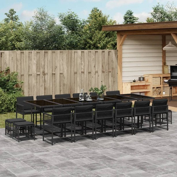 vidaXL 9-tlg. Garten-Essgruppe mit Kissen Schwarz Poly Rattan