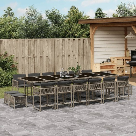 vidaXL 9-tlg. Garten-Essgruppe mit Kissen Schwarz Poly Rattan