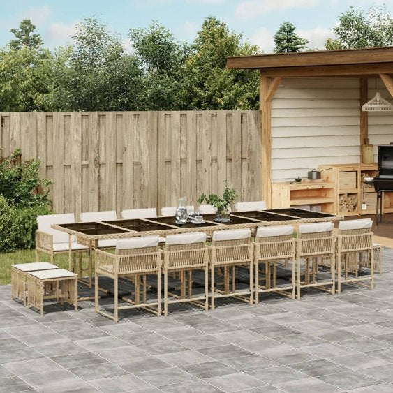 vidaXL 9-tlg. Garten-Essgruppe mit Kissen Schwarz Poly Rattan