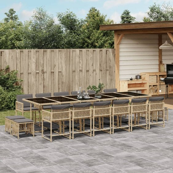 vidaXL 9-tlg. Garten-Essgruppe mit Kissen Schwarz Poly Rattan