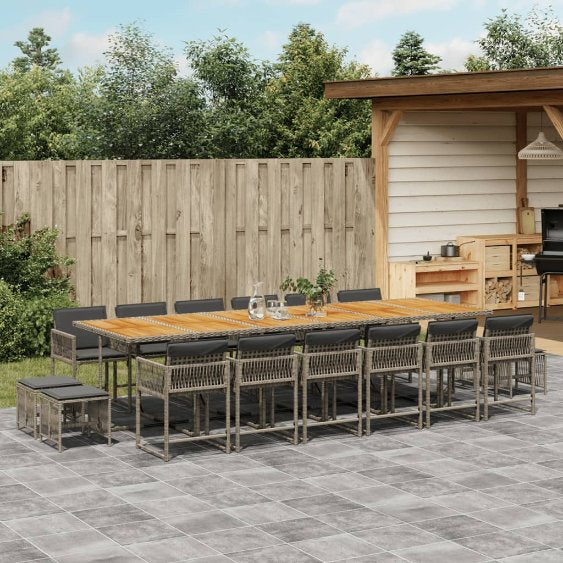 vidaXL 9-tlg. Garten-Essgruppe mit Kissen Schwarz Poly Rattan