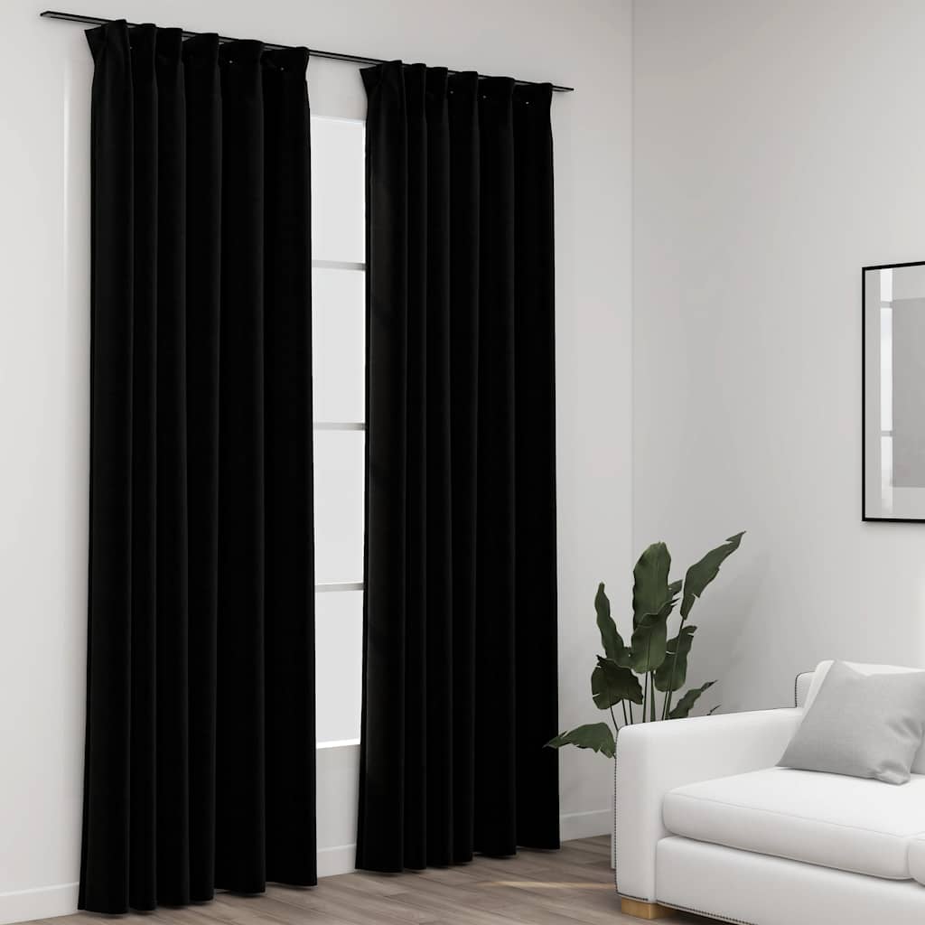 vidaXL Verdunkelungsvorhänge Haken Leinenoptik 2Stk. Schwarz 140x175cm